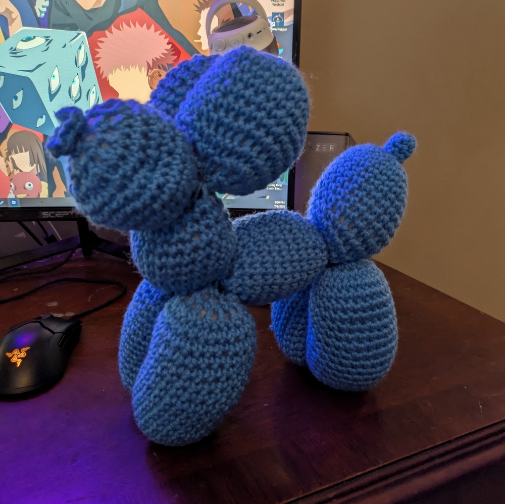 Hand Crafted Blue Balloon Dog Sculpture